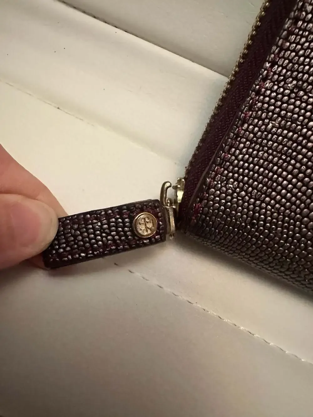 Tory Burch Metallic Purple Textured Leather Zip Around Continental Wallet
